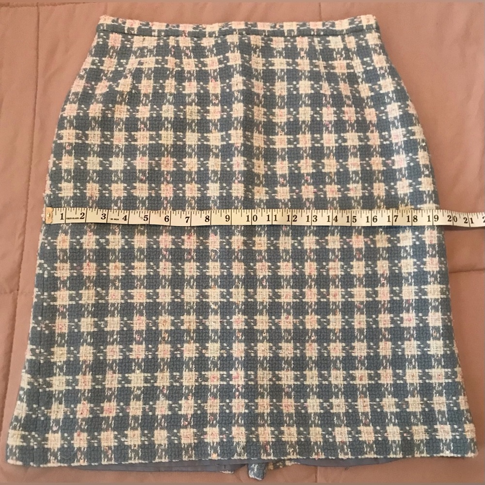 Vintage J. G. Hook Pastel Blue, Pink & White Gingham Knit-Feel Skirt - 10 - Picture 4 of 13